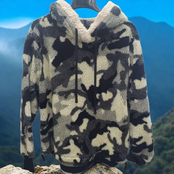 Dylan Fleece Jacket Hooded Mens XL Black Gray Camouflage Pullover Side Zips - Picture 1 of 10